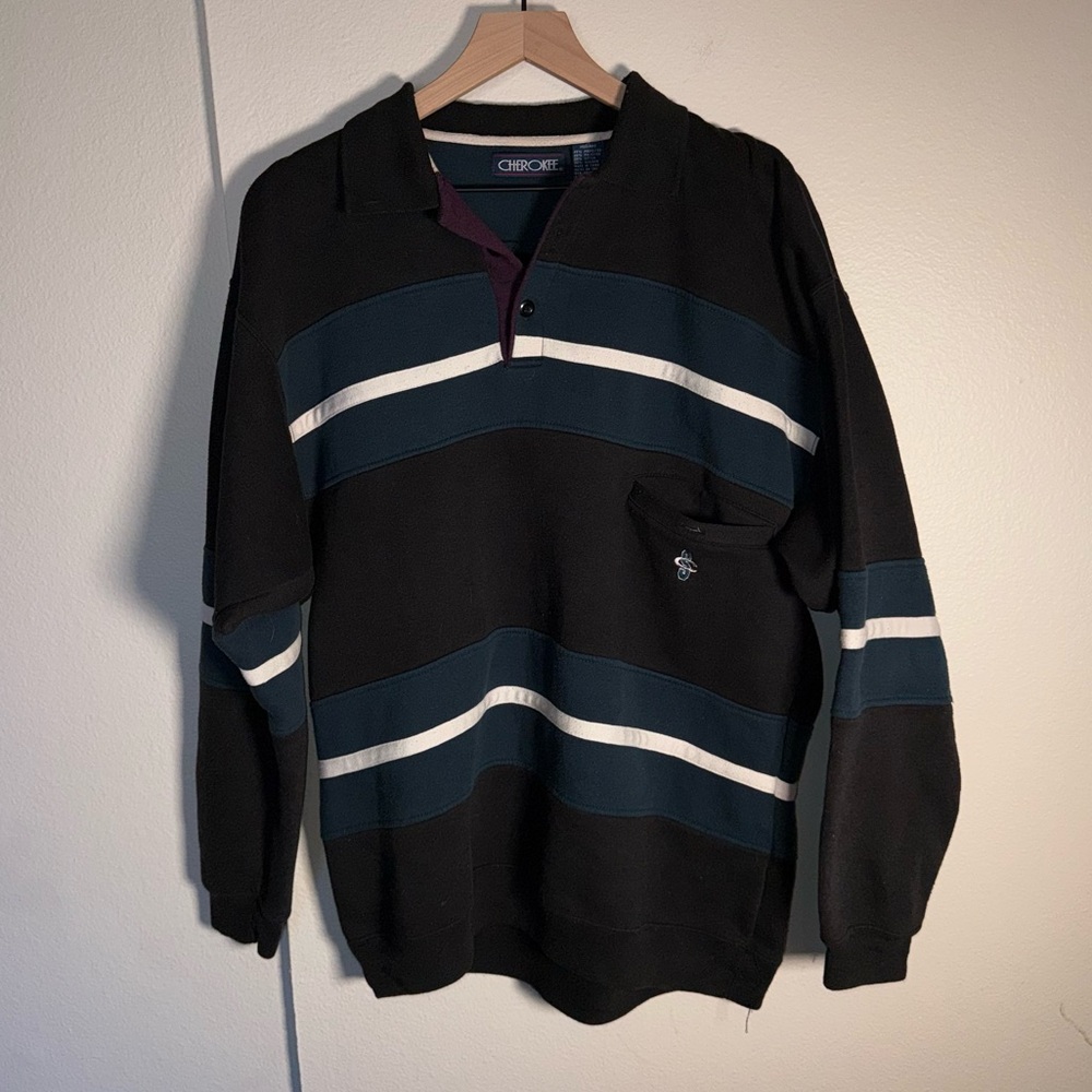 VINTAGE CHEROKEE rugby grandpa style collated retro cotton sweatshirt M